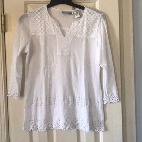 Tops - White Long Sleeve Lacy Blouse